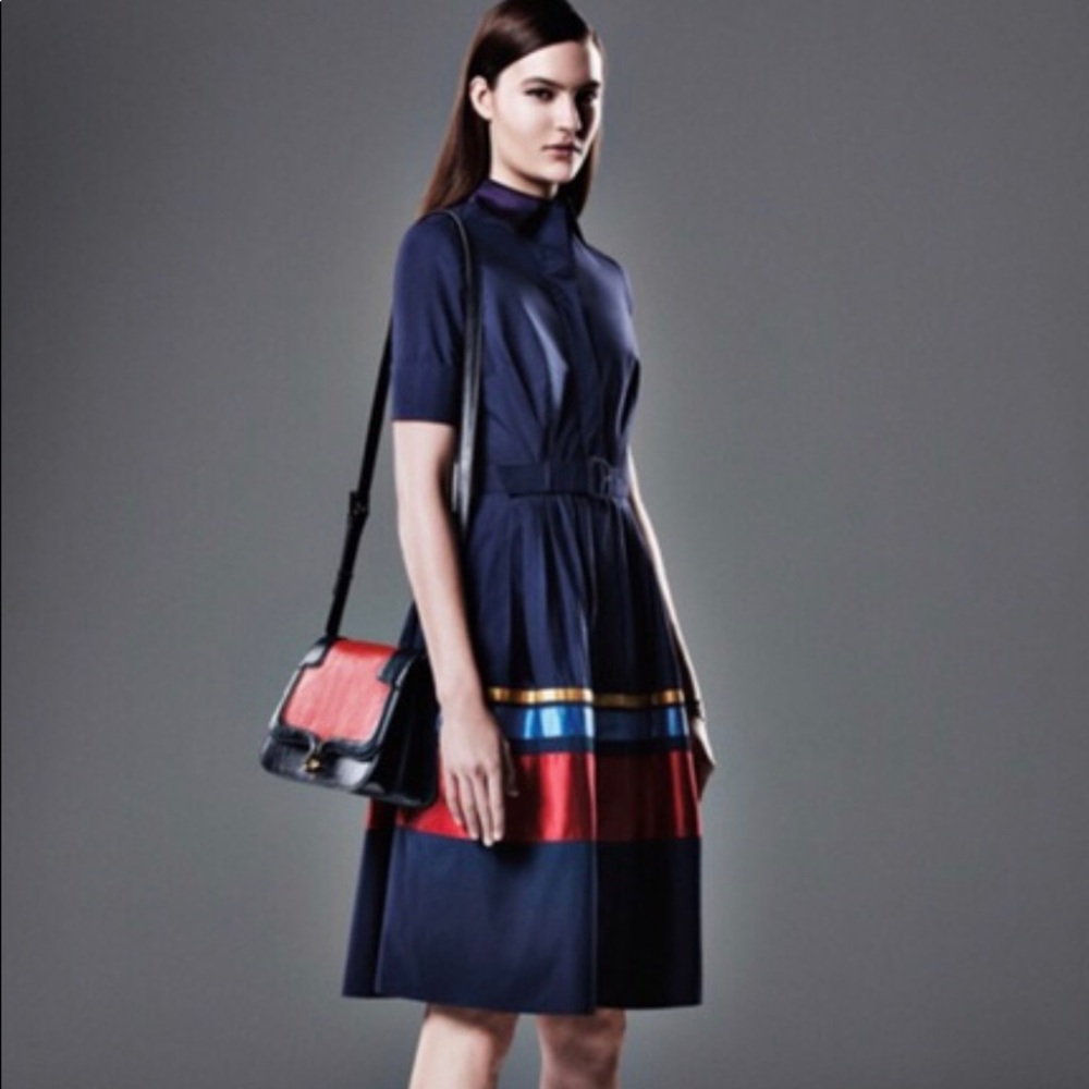 Sophie Theallet navy blue belted shirt dress.